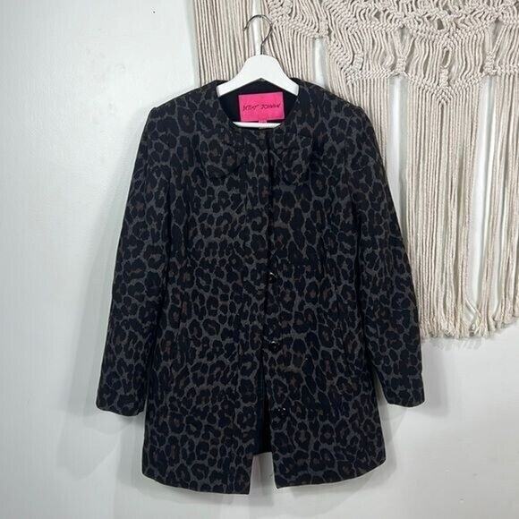 Betsey Johnson Jackets & Blazers - Womens Betsey Johnson Leopard Pea Coat Black Wool Mid-Length printed jacket